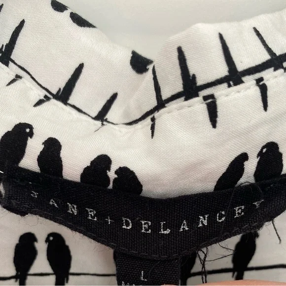 🐦‍⬛ Jane and Delancey 🐦‍⬛ Black and White Bird on a Wire print button down shirt - Picture 5 of 8